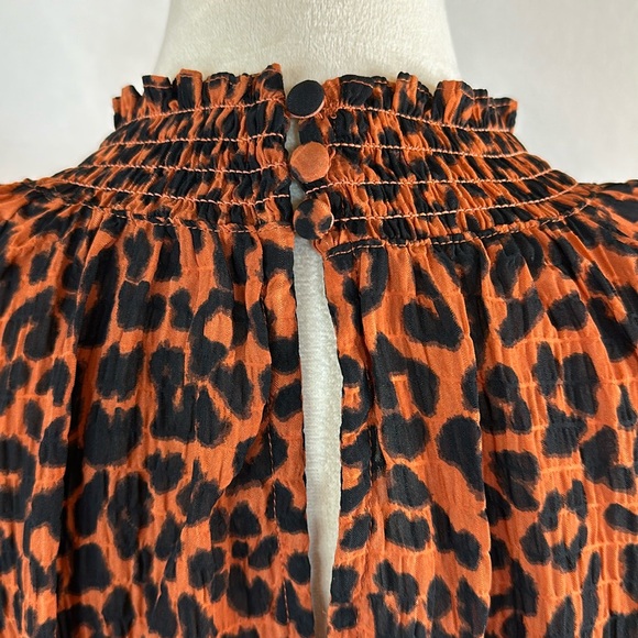 LOFT Leopard Print Smocked Mock Neck Long Sleeve Blouse Size LP NWOT - Picture 11 of 13